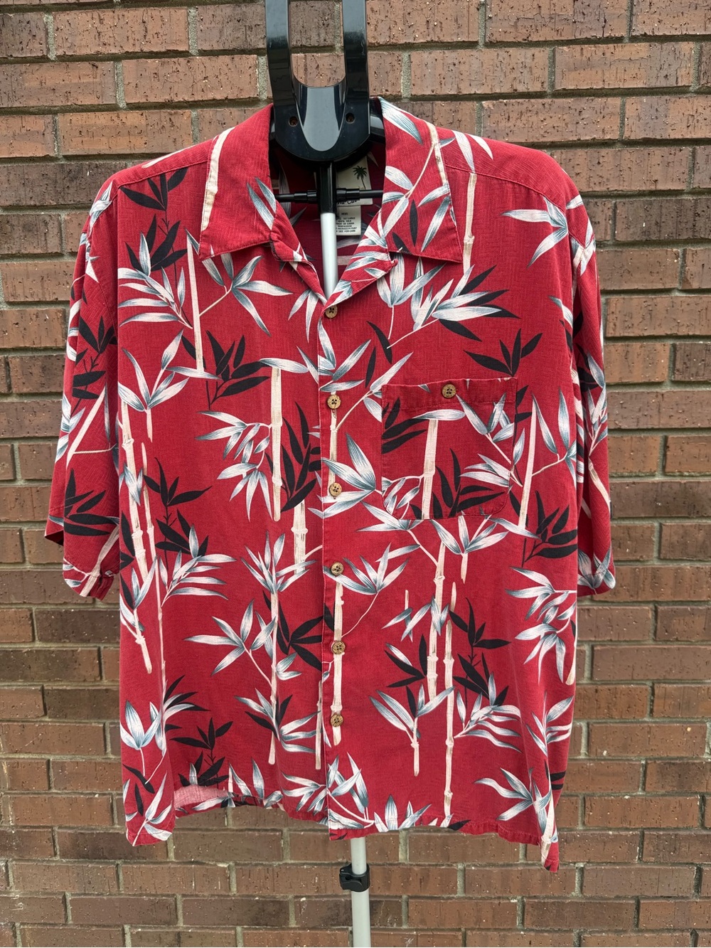 Vintage Banana Cabana Men 2XL XXL 100% Silk Red Bamboo Hawaiian S/S Shirt EUC